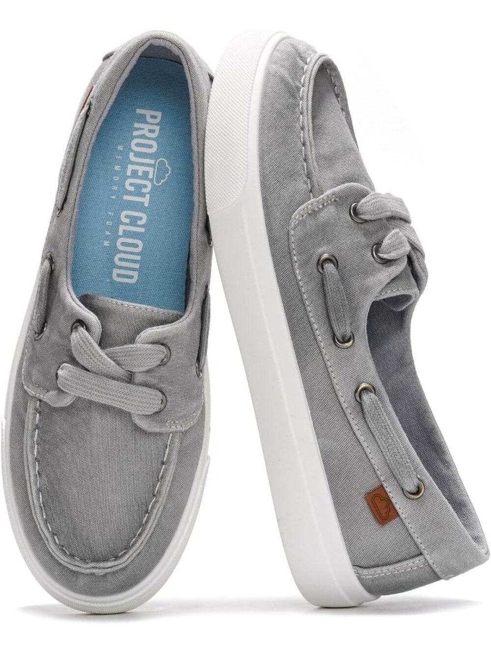Womens Grey Canvas Project Cloud Canvas Sneakers Memory Foam Slip On Loafers